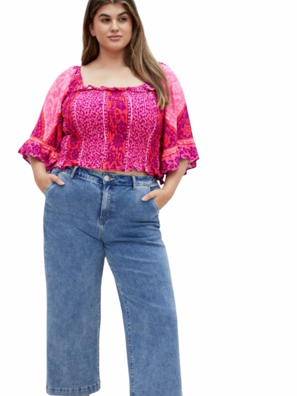 City Chic Samara Print Pink Patchwork Top. Size XL